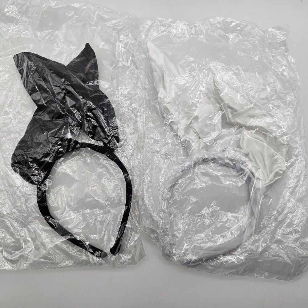 Lot of 2 LED Bunny Ear Headband Lights Halloween Costume Cosplay Black and White